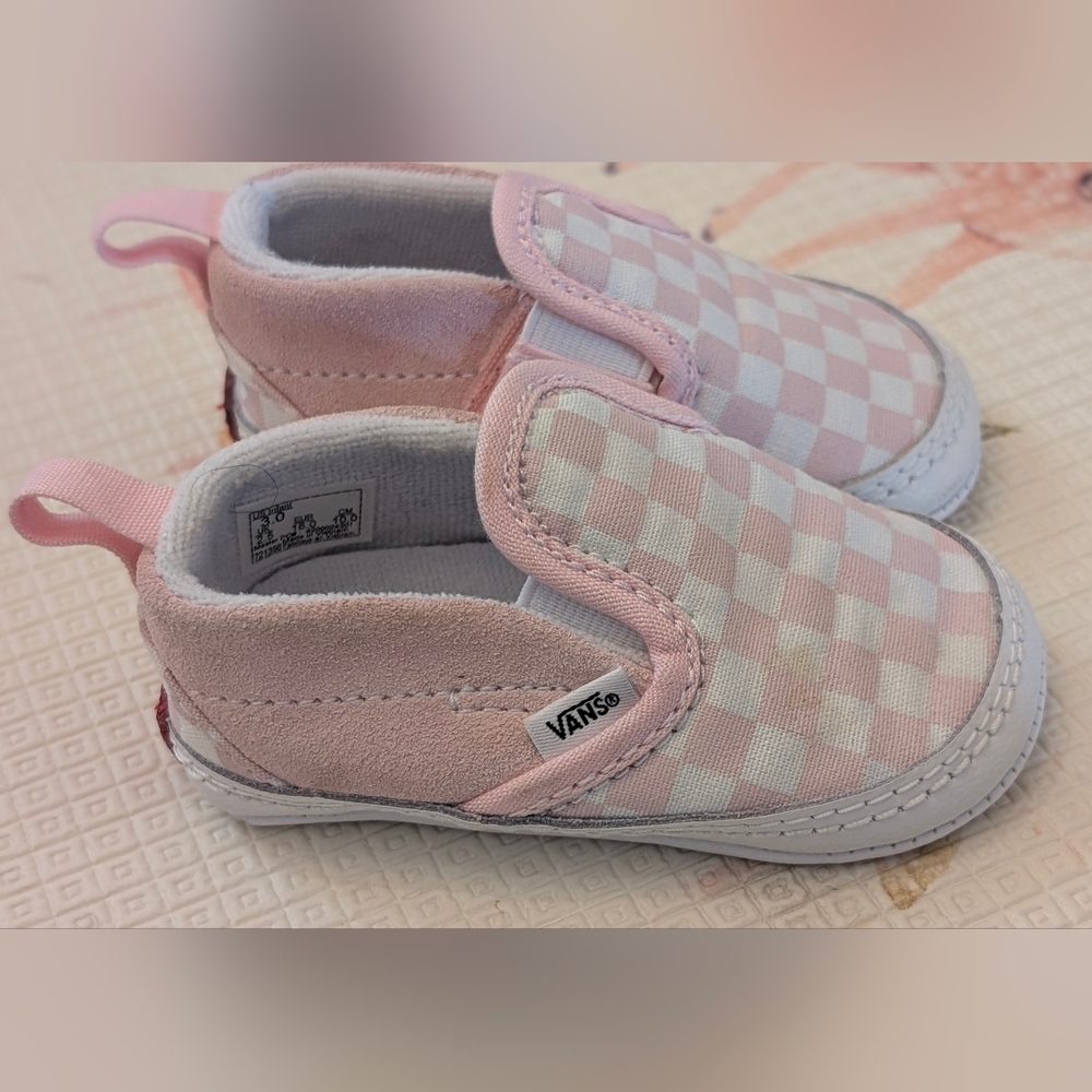 Vans Kids Light Pink and White Checkered Slip-On Sneakers
